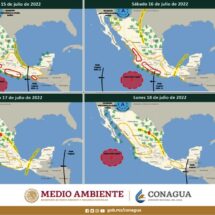Se pronostican, para este jueves, lluvias intensas en Chiapas, Colima, Guerrero, Jalisco, Michoacán, Oaxaca y Veracruz
